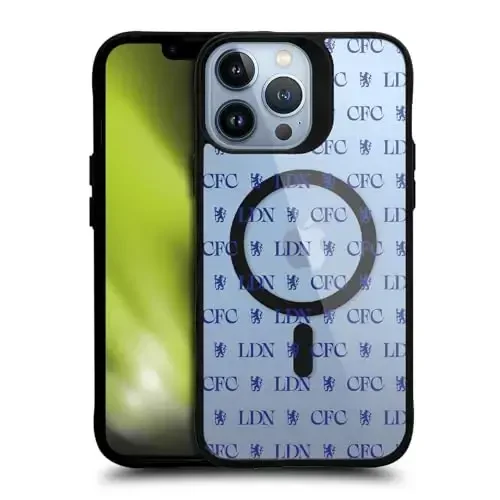 Head Case Designs rasmiy litsenziyaga ega Chelsea Football Club Lions Pattern Logo Icon Black zarbaga chidamli bamper qopqog'i [Harbiy darajadagi himoya] mos va MagSafe Apple iPhone bilan mos - 1