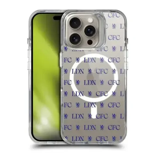 Head Case Designs rasmiy litsenziyaga ega Chelsea Football Club Lions Pattern Logo Icon zarbaga chidamli bamper g‘ilofi [Harbiy darajadagi himoya] Apple iPhone 16 Pro bilan mos va MagSafe bilan mos 