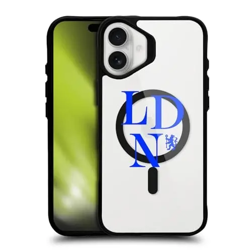 Head Case Designs rasmiy litsenziyaga ega Chelsea Football Club Logotype Logo Icon qora zarbaga chidamli Bumper Case [Harbiy darajadagi himoya] bilan mos va MagSafe Apple iPhone 16 bilan mos 