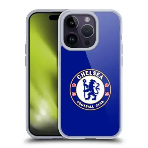 Head Case Designs Rasmiy litsenziyaga ega Chelsea Football Club Plain Blue Crest Gel Case [Harbiy darajadagi himoya] Apple iPhone 14 Pro va MagSafe bilan mos keladi 