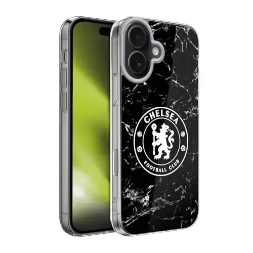 Head Case Designs Rasmiy litsenziyaga ega Chelsea Football Club Qora marmar gerbli gel g'ilofi [Harbiy darajadagi himoya] Apple iPhone 17 bilan mos keladi 