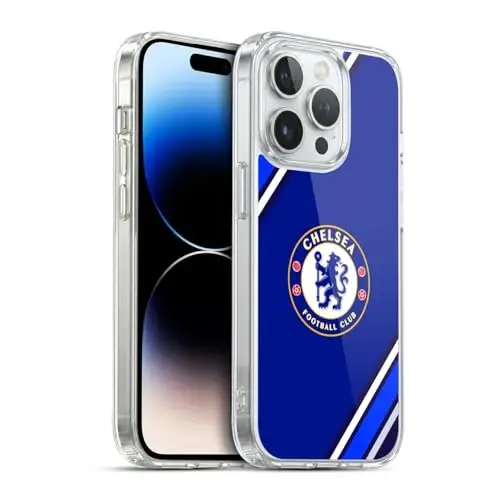 Head Case Designs Rasmiy litsenziyaga ega Chelsea Football Club Stripes Crest Gel Case [Harbiy darajadagi himoya] Apple iPhone 14 Pro va MagSafe bilan mos keladi - HEAD CASE DESIGNS