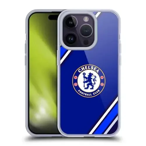 Head Case Designs Rasmiy litsenziyaga ega Chelsea Football Club Stripes Crest Gel Case [Harbiy darajadagi himoya] Apple iPhone 14 Pro va MagSafe bilan mos keladi 