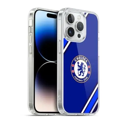 Head Case Designs Rasmiy litsenziyaga ega Chelsea Football Club Stripes Crest Gel Case [Harbiy darajadagi himoya] Apple iPhone 14 Pro va MagSafe bilan mos keladi 