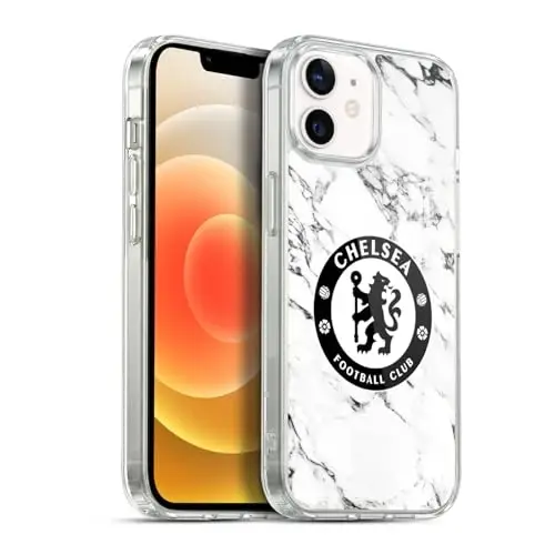 Head Case Designs rasmiy litsenziyaga ega Chelsea Football Club White Marble Crest Soft Gel Case Apple iPhone 12 / iPhone 12 Pro bilan mos keladi 