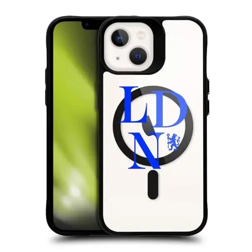 Head Case Designs Rasmiy litsenziyaga ega Chelsea futbol klubi logotipi Logotip ikonasi Qora zarbaga chidamli bamper qutisi [Harbiy darajadagi himoya] bilan mos va MagSafe Apple iPhone 13 bilan mos 