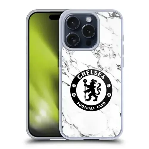 Head Case Designs rasmiy litsenziyaga ega Chelsea futbol klubi Oq marmar gerbi Gel qutisi [Harbiy darajadagi himoya] Apple iPhone 15 Pro bilan mos va MagSafe bilan mos 