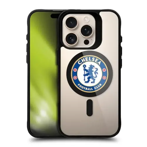 Head Case Designs rasmiy litsenziyalangan Chelsea Football Club Badge Logo Icon Black zarbga chidamli bumper g'ilofi [Harbiy darajadagi himoya] mos va MagSafe Apple iPhone 16 Pro bilan mos 