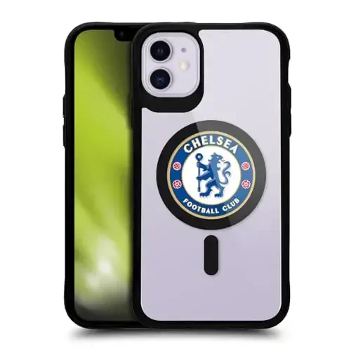 Head Case Designs Rasmiy litsenziyalangan Chelsea Football Club Badge Logo Icon Qora zarbaga chidamli bamper g'ilofi [Harbiy darajadagi himoya] mos va MagSafe Apple iPhone 11 bilan mos 