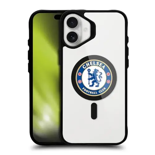 Head Case Designs Rasmiy litsenziyalangan Chelsea Football Club Badge Logo Icon Qora zarbga chidamli bamper qutisi [Harbiy darajadagi himoya] bilan mos va MagSafe Apple iPhone 16 Plus bilan mos 