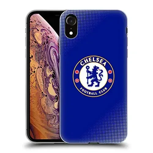 Head Case Designs Rasmiy litsenziyalangan Chelsea Football Club Halftone Crest Gel Case [Harbiy darajadagi himoya] Apple iPhone XR bilan mos keladi - 1