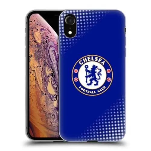 Head Case Designs Rasmiy litsenziyalangan Chelsea Football Club Halftone Crest Gel Case [Harbiy darajadagi himoya] Apple iPhone XR bilan mos keladi - 1