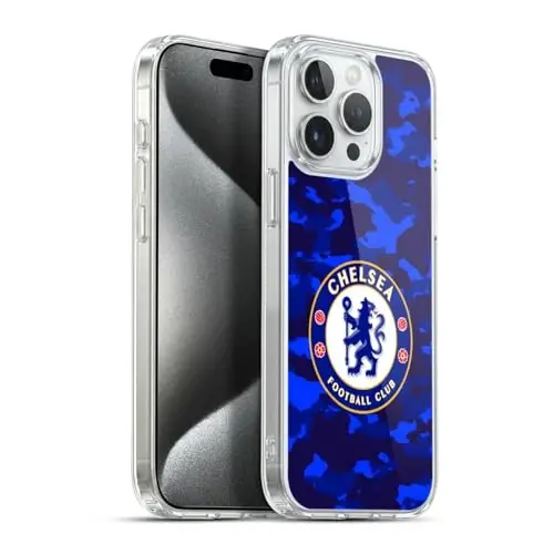 Head Case Designs Rasmiy litsenziyalangan Chelsea Football Club Kamuflaj Gerbi Gel G'ilofi [Harbiy Sifat Himoyasi] Apple iPhone 15 Pro Max bilan mos 