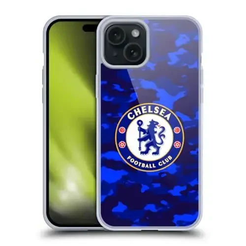 Head Case Designs Rasmiy litsenziyalangan Chelsea Football Club Kamuflaj nishoni Gel g'ilofi [Harbiy darajadagi himoya] Apple iPhone 15 Plus bilan mos 