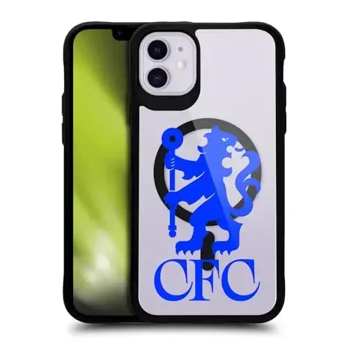 Head Case Designs rasmiy litsenziyalangan Chelsea Football Club Lions katta hajmli logotip ikonkasi qora zarbaga bardoshli bamper g'ilofi [harbiy darajadagi himoya] bilan mos keladi va MagSafe Apple iPhone bilan mos keladi 