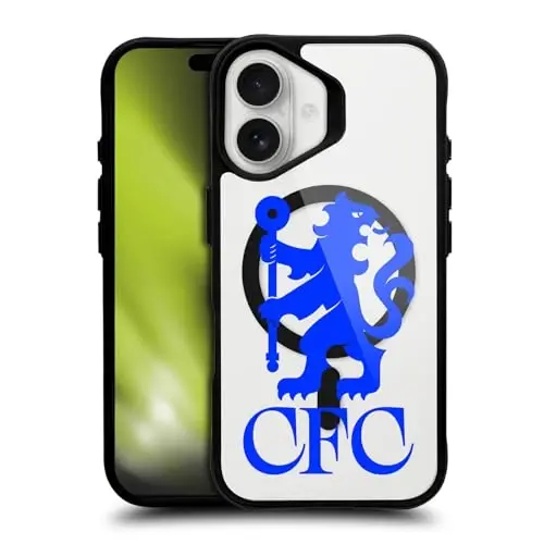Head Case Designs Rasmiy litsenziyalangan Chelsea Football Club Lions Katta o'lchamli Logotip Icon Qora zarbaga chidamli bamper qutisi [Harbiy darajadagi himoya] MagSafe Apple iPhone bilan mos va mos - 1