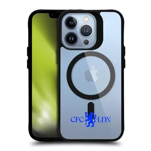 Head Case Designs rasmiy litsenziyalangan Chelsea Football Club Lions Minimalist Logo Icon Black zarbga chidamli bamper qutisi [Harbiy darajadagi himoya] bilan mos keladi va MagSafe Apple bilan mos keladi - 1