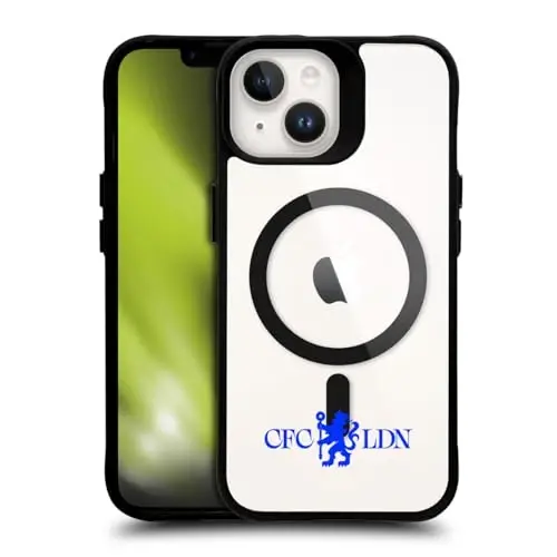 Head Case Designs rasmiy litsenziyalangan Chelsea Football Club Lions Minimalist Logotipi Icon Qora zarbaga chidamli bamper qutisi [Harbiy darajadagi himoya] bilan mos keladi va MagSafe Apple bilan mos keladi 