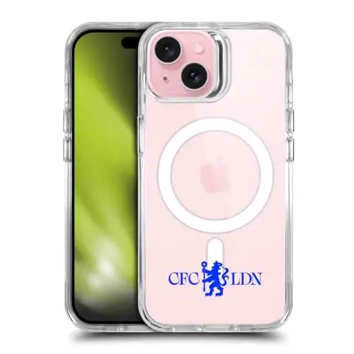 Head Case Designs rasmiy litsenziyalangan Chelsea Football Club Lions Minimalist Logotipi zarbaga chidamli bamper qutisi [Harbiy darajadagi himoya] Apple iPhone 15 bilan mos va MagSafe bilan mos 