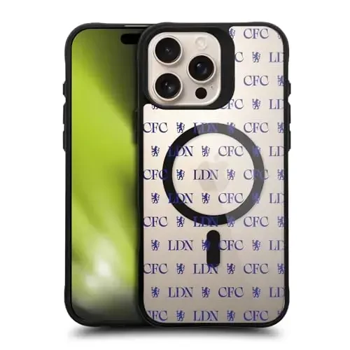 Head Case Designs rasmiy litsenziyalangan Chelsea Football Club Lions Pattern Logo Icon Black zarbaga chidamli bamper qutisi [Harbiy darajadagi himoya] bilan mos va MagSafe Apple iPhone bilan mos - 1