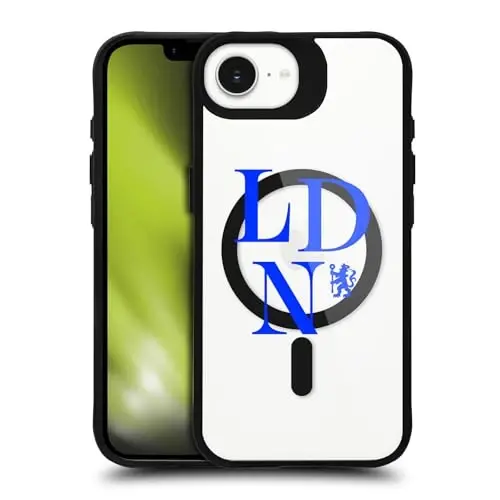 Head Case Designs rasmiy litsenziyalangan Chelsea Football Club Logotipi Logotip Belgisi Qora zarbaga chidamli bamper g'ilofi [Harbiy darajadagi himoya] bilan mos va MagSafe Apple iPhone 16e bilan mos - 1