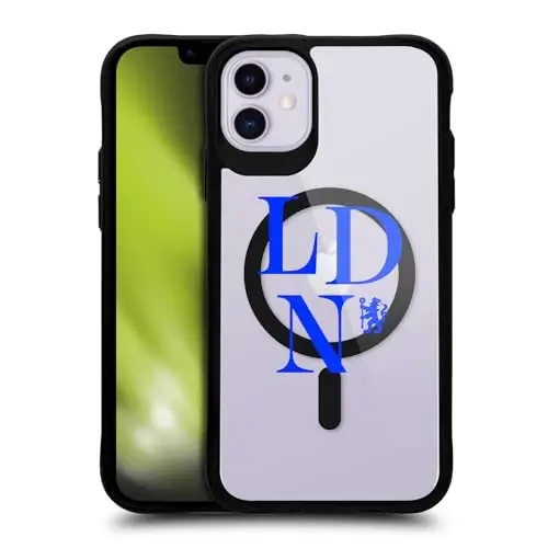 Head Case Designs Rasmiy litsenziyalangan Chelsea Football Club Logotype Logo Icon Qora zarbga chidamli bamper g'ilofi [Harbiy darajadagi himoya] mos va MagSafe Apple iPhone 11 bilan mos 
