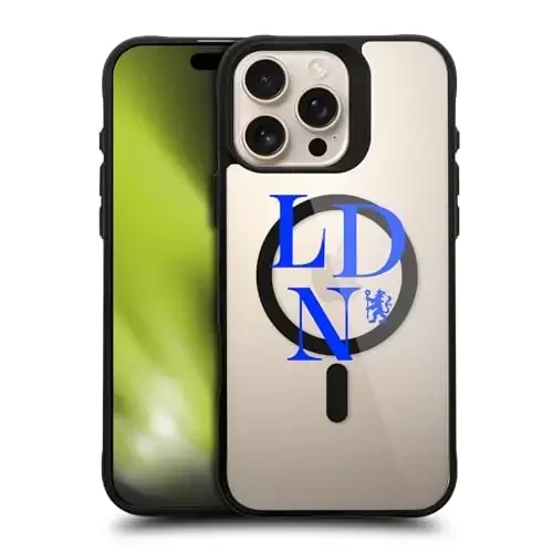 Head Case Designs rasmiy litsenziyalangan Chelsea Football Club Logotype Logotipi Icon Black zarbaga chidamli Bumper Case [Harbiy darajadagi himoya] bilan mos va MagSafe Apple iPhone 16 Pro bilan mos 