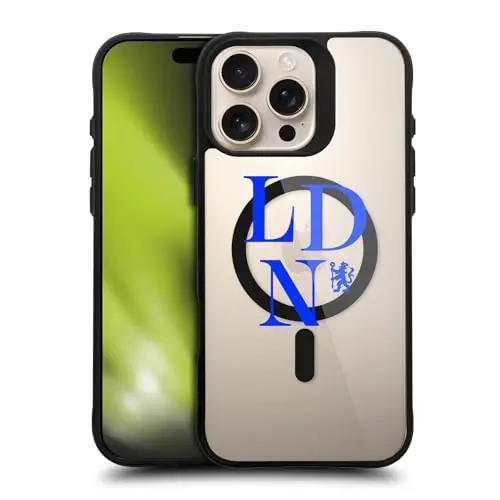 Head Case Designs rasmiy litsenziyalangan Chelsea Football Club Logotype Logotipi Icon Black zarbaga chidamli Bumper Case [Harbiy darajadagi himoya] bilan mos va MagSafe Apple iPhone 16 Pro bilan mos - HEAD CASE DESIGNS