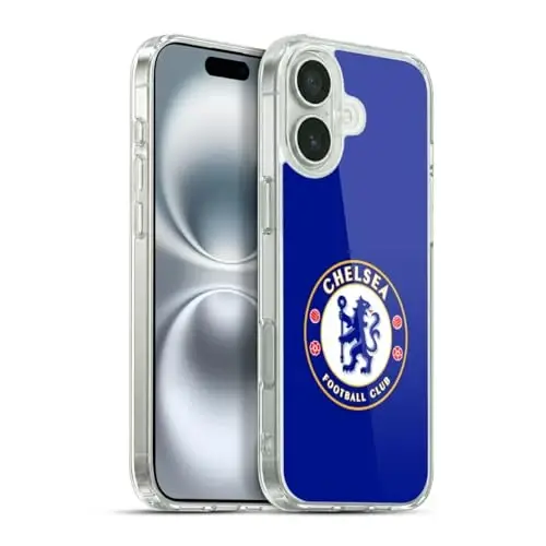 Head Case Designs Rasmiy litsenziyalangan Chelsea Football Club Oddiy ko'k gerbli Gel g'ilof [Harbiy darajadagi himoya] Apple iPhone 16 Plus bilan mos va MagSafe bilan mos 