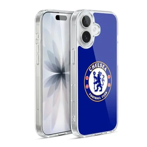 Head Case Designs Rasmiy litsenziyalangan Chelsea Football Club Plain Blue Crest Gel Case [Harbiy darajadagi himoya] Apple iPhone 17 bilan mos 