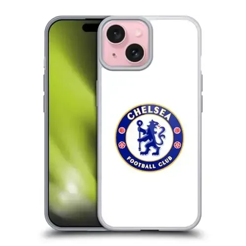 Head Case Designs Rasmiy litsenziyalangan Chelsea Football Club Plain White Crest Gel Case [Harbiy darajadagi himoya] Apple iPhone 15 bilan mos va MagSafe bilan mos 