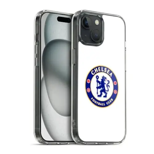 Head Case Designs Rasmiy litsenziyalangan Chelsea Football Club Plain White Crest Gel Case [Harbiy darajadagi himoya] Apple iPhone 15 bilan mos va MagSafe bilan mos 