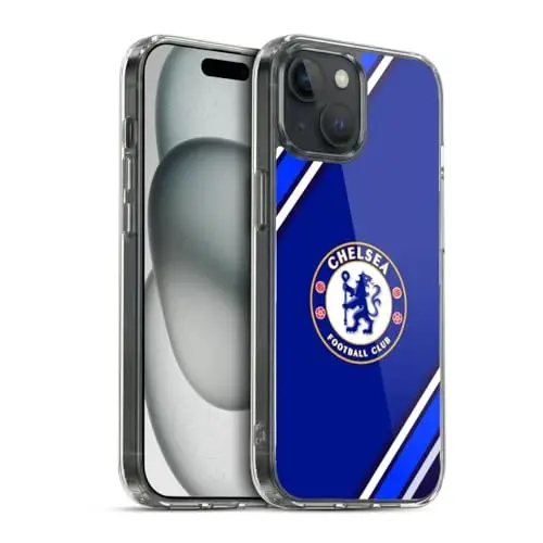 Head Case Designs Rasmiy litsenziyalangan Chelsea Football Club Stripes Crest Gel Case [Harbiy darajadagi himoya] Apple iPhone 15 bilan mos va MagSafe bilan mos 