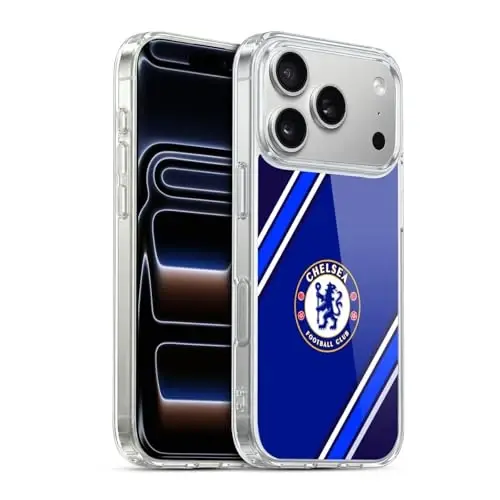 Head Case Designs Rasmiy litsenziyalangan Chelsea Football Club Stripes Crest Gel Case [Harbiy darajadagi himoya] Apple iPhone 17 Pro bilan mos keladi - HEAD CASE DESIGNS (1)