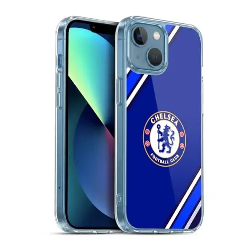 Head Case Designs Rasmiy Litsenziyalangan Chelsea Football Club Stripes Crest Gel G'ilofi [Harbiy Darajadagi Himoya] Apple iPhone 13 Mini bilan mos va MagSafe bilan mos 