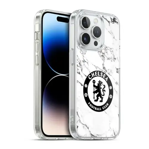 Head Case Designs rasmiy litsenziyalangan Chelsea Football Club White Marble Crest Gel Case [Harbiy darajadagi himoya] Apple iPhone 13 Pro bilan mos va MagSafe bilan mos - HEAD CASE DESIGNS