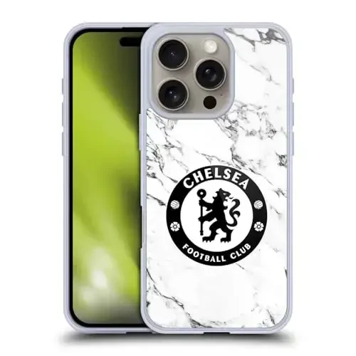 Head Case Designs Rasmiy litsenziyalangan Chelsea Football Club White Marble Crest Gel Case [Harbiy darajadagi himoya] Apple iPhone 16 Pro bilan mos va MagSafe bilan mos 