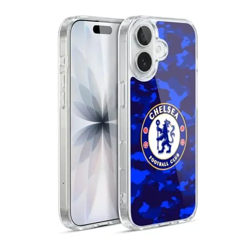 Head Case Designs Rasmiy litsenziyalangan Chelsea futbol klubi Kamuflaj Gerbi Jelli G'ilof [Harbiy Darajadagi Himoya] Apple iPhone 17 bilan mos keladi 