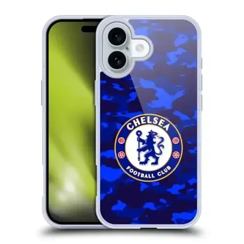 Head Case Designs Rasmiy Litsenziyalangan Chelsea Futbol Klubi Kamuflyaj Gerbi Gel G'ilofi [Harbiy Darajadagi Himoya] Apple iPhone 16 bilan mos 