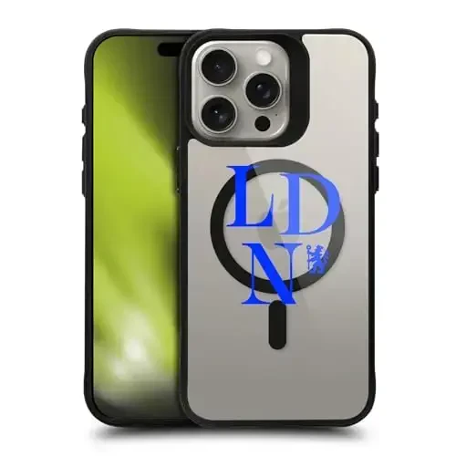 Head Case Designs Rasmiy Litsenziyalangan Chelsea Futbol Klubi Logotipi Logotipi Belgisi Qora Zarbadan Himoya Bumper G'ilofi [Harbiy Darajadagi Himoya] Mos va MagSafe Apple iPhone 15 Pro bilan Mos - 1