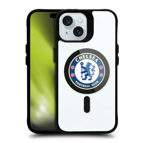Head Case Designs Rasmiy Litsenziyalangan Chelsea Futbol Klubi Nishoni Logotipi Belgisi Qora Zarba o'tkazmaydigan Bumper G'ilof [Harbiy Standart Himoya] mos va MagSafe Apple iPhone 15 bilan mos - 1