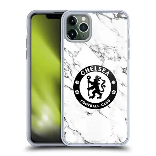 Head Case Designs rasmiy litsenziyalangan Chelsea futbol klubi Oq marmar Gerb Gel g'ilofi [Harbiy darajadagi himoya] Apple iPhone 11 Pro Max bilan mos va MagSafe bilan mos - 2
