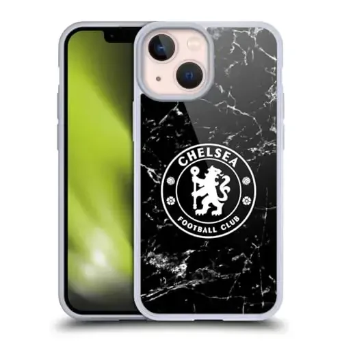 Head Case Designs Rasmiy litsenziyalangan Chelsea futbol klubi Qora marmar Gerb Gel g'ilofi [Harbiy darajadagi himoya] Apple iPhone 13 Mini bilan mos keladi 
