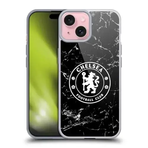 Head Case Designs Rasmiy litsenziyalangan Chelsea futbol klubi Qora marmar gerbi Gel g'ilofi [Harbiy darajadagi himoya] Apple iPhone 15 bilan mos - 1