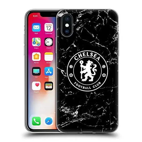 Head Case Designs Rasmiy Litsenziyalangan Chelsea Futbol Klubi Qora Marmar Gerbi Gel G'ilofi [Harbiy Darajadagi Himoya] Apple iPhone X/iPhone Xs bilan mos keladi 
