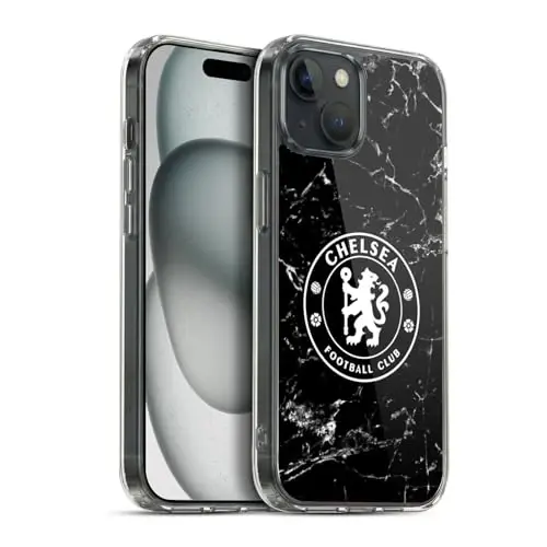 Head Case Designs rasmiy litsenziyalangan Chelsea futbol klubi qora marmar gerbli Gel Case [Harbiy darajadagi himoya] Apple iPhone 15 Plus bilan mos - 3