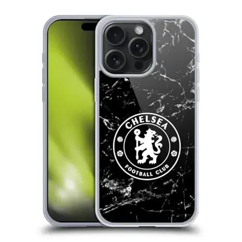 Head Case Designs Rasmiy litsenziyalangan Chelsea futbol klubi Qora marmar nishonli Gel Case [Harbiy darajadagi himoya] Apple iPhone 15 Pro Max bilan mos - 1