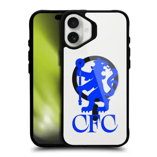 Head Case Designs Rasmiy litsenziyalangan Chelsea futbol klubi sherlari katta hajmli logotipi ikonkasi qora zarbga chidamli bamper g‘ilofi [Harbiy darajadagi himoya] bilan mos va MagSafe Apple iPhone bilan mos 