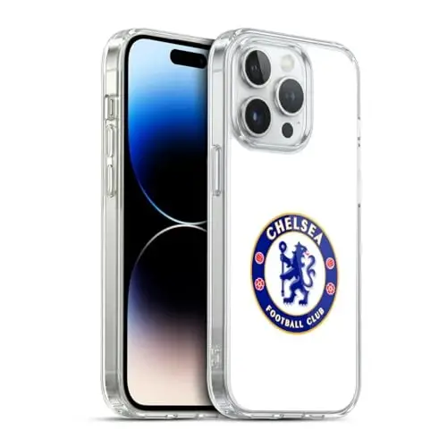 Head Case Designs Rasmiy litsenziyalangan Chelsea futbol klubi tekis oq gerbli Gel Case [Harbiy darajadagi himoya] Apple iPhone 13 Pro bilan mos va MagSafe bilan mos 