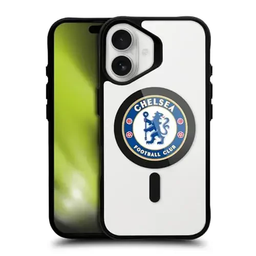 Head Case Designs Rasmiy litsenziyalangan Chelsi futbol klubi nishoni logotipi ikonkasi qora zarbaga chidamli bamper g‘ilofi [Harbiy darajadagi himoya] mos va MagSafe Apple iPhone 16 bilan mos - 1